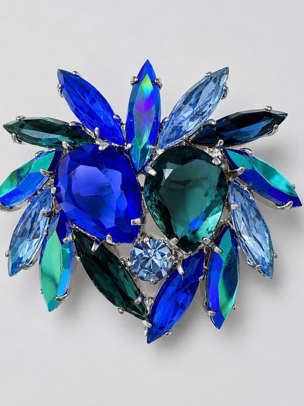 Vintage Blue & Teal Rhinestone Brooch